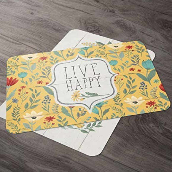 CounterArt Placemats Blooming Thoughts Reversible Floral Yellow 4 Piece Pieces - Picture 2 of 10